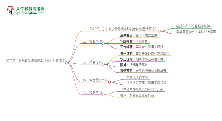 2025年廣東東軟學(xué)院函授本科學(xué)歷能考執(zhí)業(yè)醫(yī)師證嗎？思維導(dǎo)圖