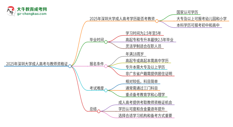 2025年深圳大學成人高考能考教資嗎？思維導圖