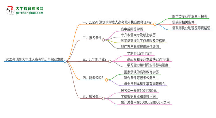 2025年深圳大學(xué)的成人高考學(xué)歷能報(bào)考執(zhí)業(yè)醫(yī)師證嗎？思維導(dǎo)圖