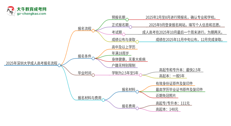 2025年深圳大學成人高考報名流程是什么？思維導圖