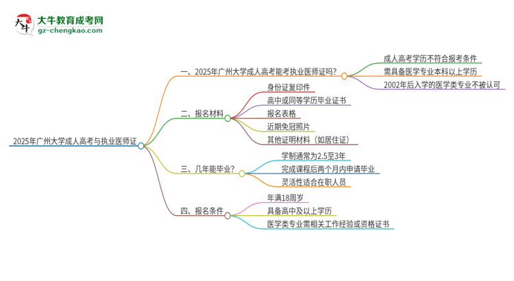 2025年廣州大學(xué)的成人高考學(xué)歷能報(bào)考執(zhí)業(yè)醫(yī)師證嗎？思維導(dǎo)圖