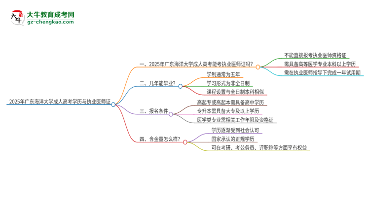 2025年廣東海洋大學(xué)的成人高考學(xué)歷能報(bào)考執(zhí)業(yè)醫(yī)師證嗎？思維導(dǎo)圖