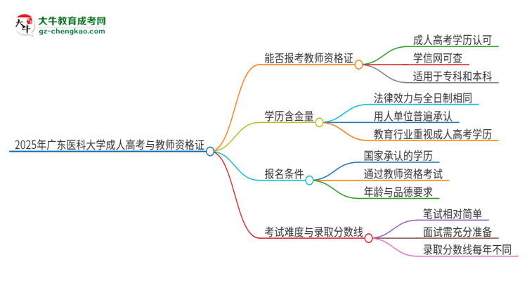 2025年廣東醫(yī)科大學(xué)成人高考能考教資嗎？思維導(dǎo)圖