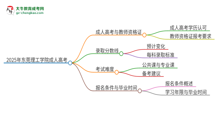 2025年東莞理工學院成人高考能考教資嗎？思維導圖