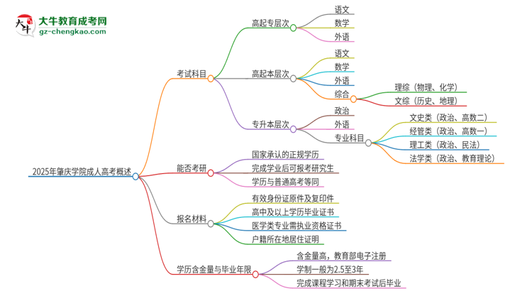 2025年肇慶學(xué)院成人高考入學(xué)考試考幾科？思維導(dǎo)圖