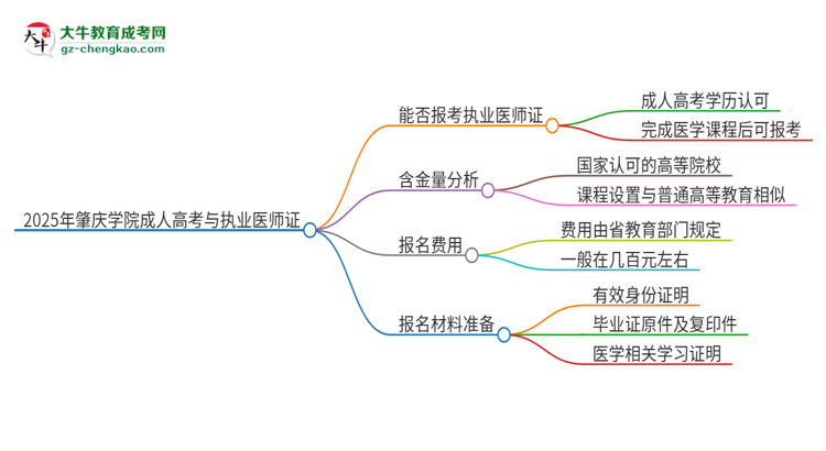 2025年肇慶學(xué)院的成人高考學(xué)歷能報(bào)考執(zhí)業(yè)醫(yī)師證嗎？思維導(dǎo)圖