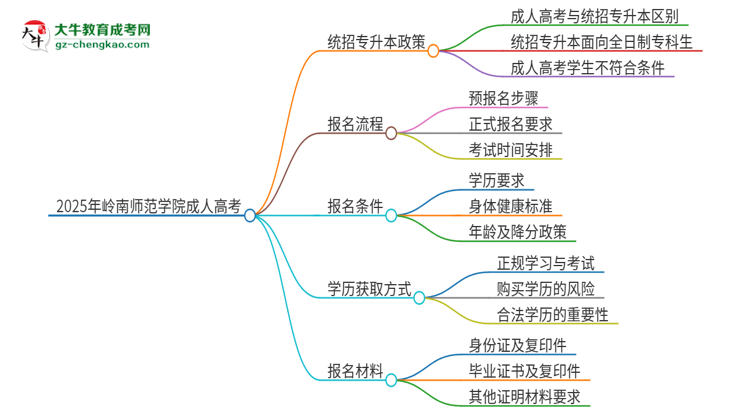 2025年嶺南師范學院考完成人高考還能參加統(tǒng)招專升本嗎？思維導圖