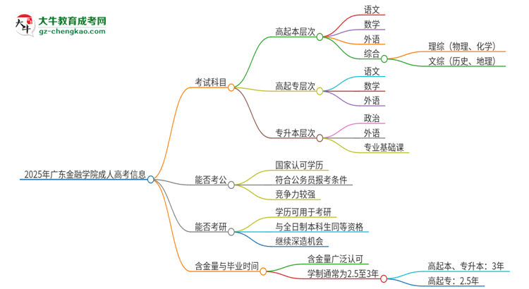 2025年廣東金融學(xué)院成人高考入學(xué)考試考幾科？思維導(dǎo)圖