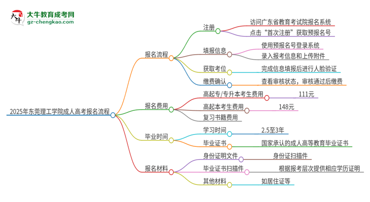 2025年東莞理工學(xué)院成人高考報名流程是什么？思維導(dǎo)圖