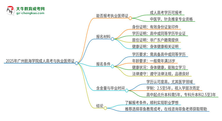 2025年廣州航海學(xué)院的成人高考學(xué)歷能報(bào)考執(zhí)業(yè)醫(yī)師證嗎？思維導(dǎo)圖