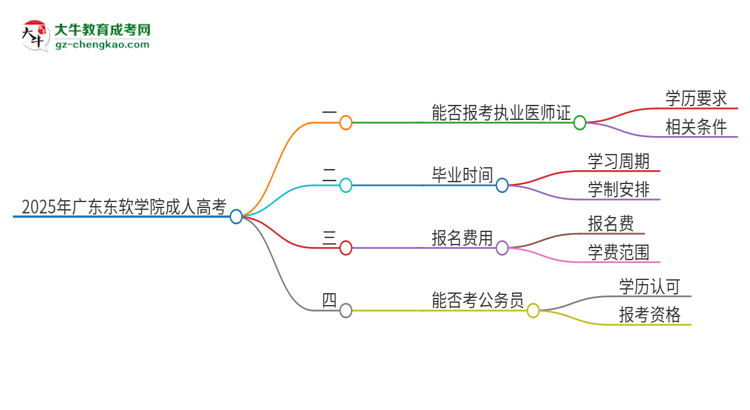 2025年廣東東軟學(xué)院的成人高考學(xué)歷能報考執(zhí)業(yè)醫(yī)師證嗎？思維導(dǎo)圖