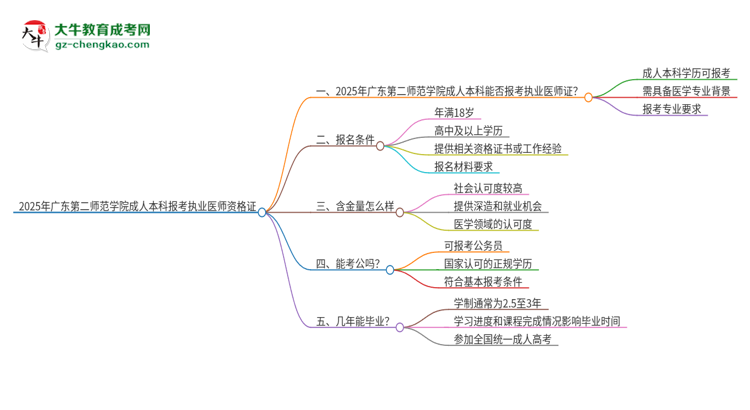 2025年廣東第二師范學(xué)院成人本科可否報考執(zhí)業(yè)醫(yī)師資格證？思維導(dǎo)圖