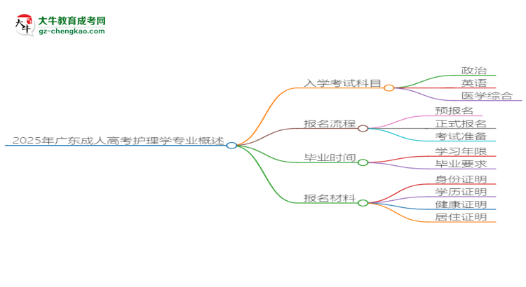 2025年廣東成人高考護(hù)理學(xué)專業(yè)入學(xué)考試科目有哪些？思維導(dǎo)圖