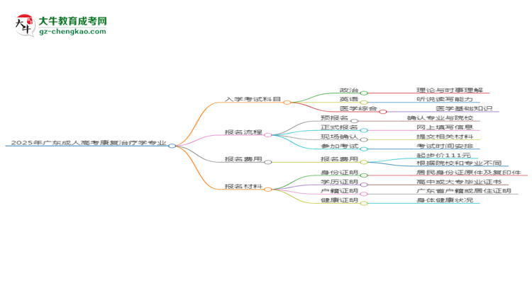 2025年廣東成人高考康復(fù)治療學(xué)專業(yè)入學(xué)考試科目有哪些？思維導(dǎo)圖