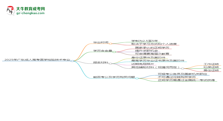 2025年廣東成人高考醫(yī)學(xué)檢驗(yàn)技術(shù)專業(yè)報(bào)名材料需要什么？思維導(dǎo)圖