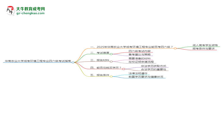 華南農(nóng)業(yè)大學2025年成考環(huán)境工程專業(yè)生可不可以考四六級？思維導圖