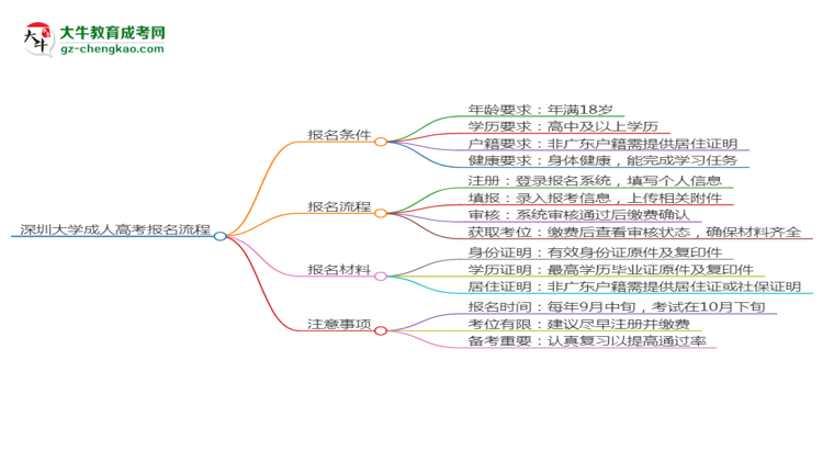 深圳大學(xué)成考英語(yǔ)專(zhuān)業(yè)2025年報(bào)名流程思維導(dǎo)圖