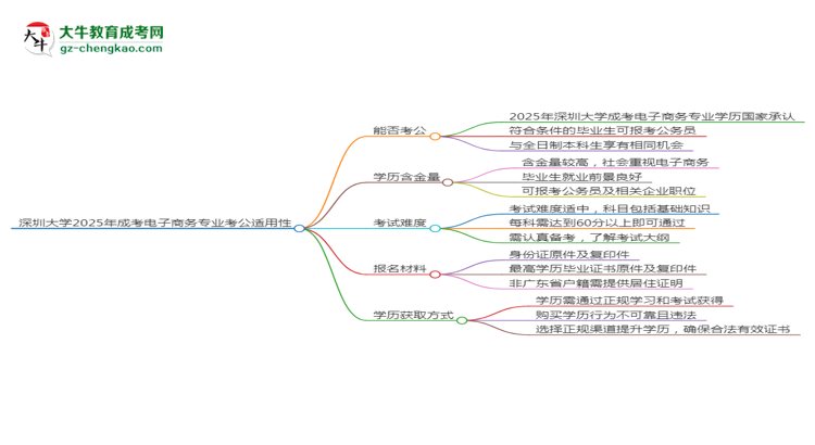 深圳大學(xué)2025年成考電子商務(wù)專業(yè)學(xué)歷能考公嗎？思維導(dǎo)圖