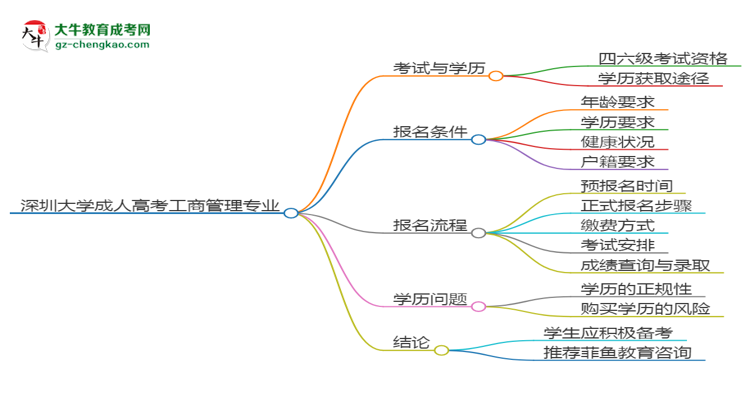 深圳大學2025年成考工商管理專業(yè)生可不可以考四六級？思維導圖