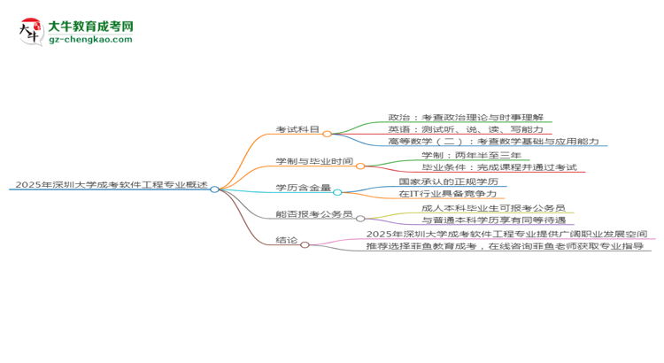 2025年深圳大學(xué)成考軟件工程專業(yè)入學(xué)考試科目有哪些？思維導(dǎo)圖