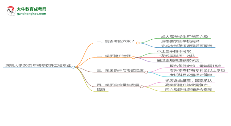 深圳大學(xué)2025年成考軟件工程專業(yè)生可不可以考四六級(jí)？思維導(dǎo)圖