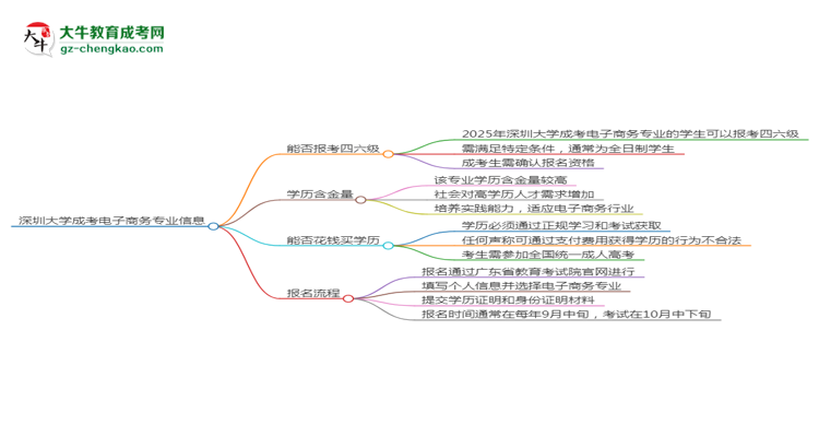 深圳大學(xué)2025年成考電子商務(wù)專業(yè)生可不可以考四六級？思維導(dǎo)圖