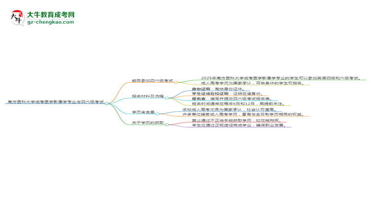 南方醫(yī)科大學(xué)2025年成考醫(yī)學(xué)影像學(xué)專業(yè)生可不可以考四六級？思維導(dǎo)圖