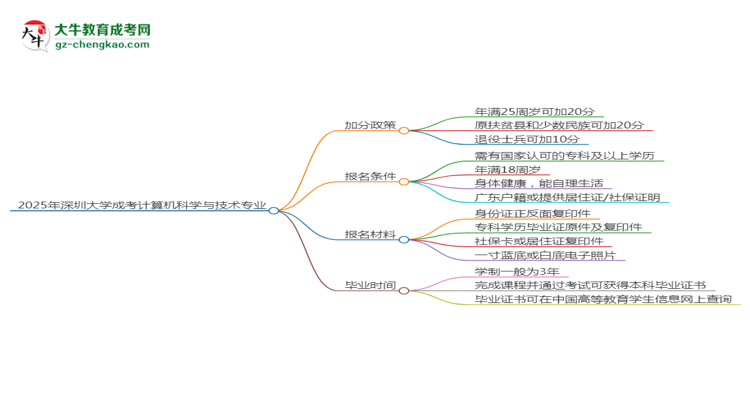 2025年深圳大學成考計算機科學與技術專業(yè)最新加分政策及條件思維導圖