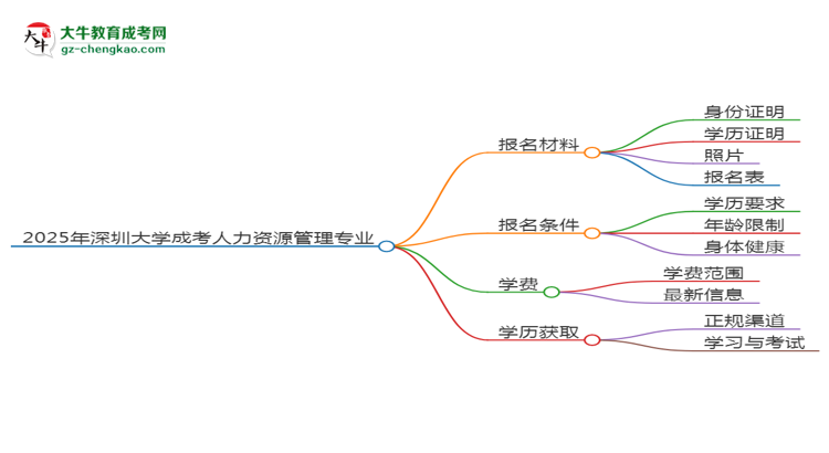 2025年深圳大學(xué)成考人力資源管理專業(yè)報(bào)名材料需要什么？思維導(dǎo)圖