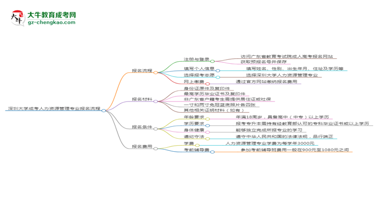 深圳大學成考人力資源管理專業(yè)2025年報名流程思維導圖