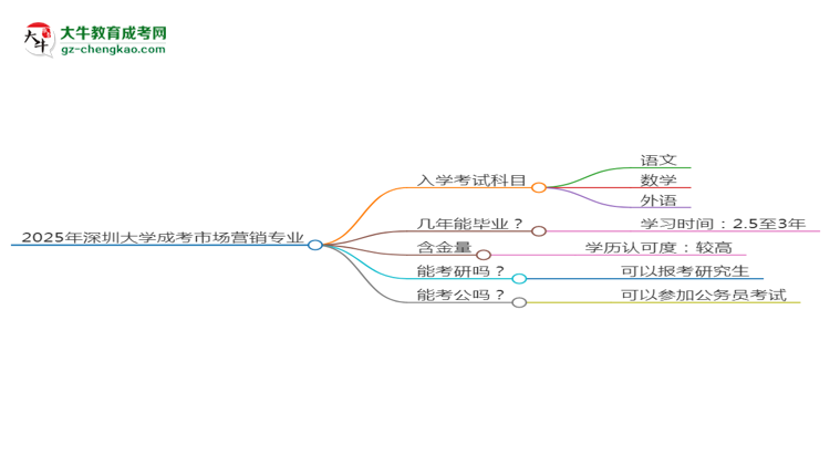 2025年深圳大學(xué)成考市場營銷專業(yè)入學(xué)考試科目有哪些？思維導(dǎo)圖