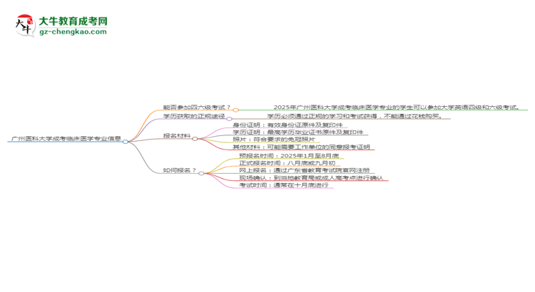 廣州醫(yī)科大學(xué)2025年成考臨床醫(yī)學(xué)專業(yè)生可不可以考四六級(jí)？思維導(dǎo)圖
