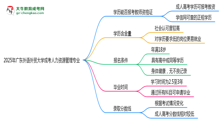 2025年廣東外語外貿(mào)大學(xué)成考人力資源管理專業(yè)學(xué)歷能報考教資嗎？思維導(dǎo)圖