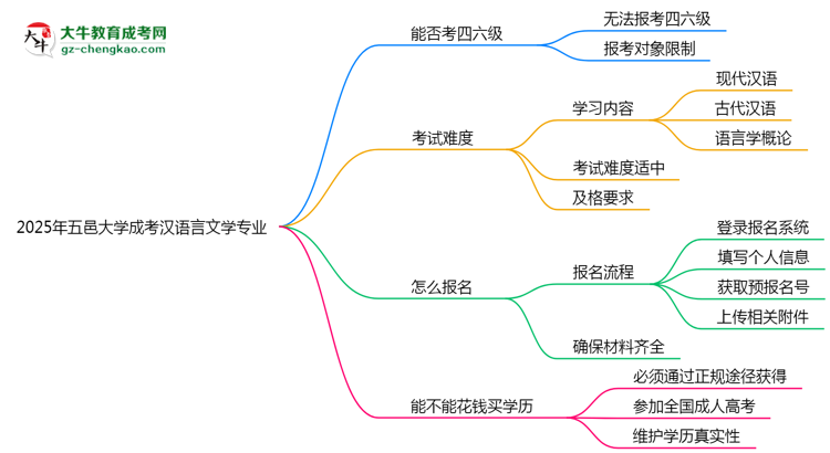 五邑大學(xué)2025年成考漢語言文學(xué)專業(yè)生可不可以考四六級？思維導(dǎo)圖