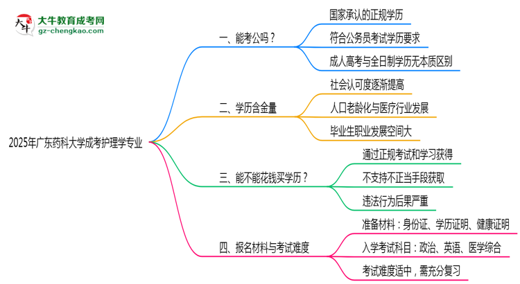 廣東藥科大學(xué)2025年成考護(hù)理學(xué)專業(yè)學(xué)歷能考公嗎？思維導(dǎo)圖