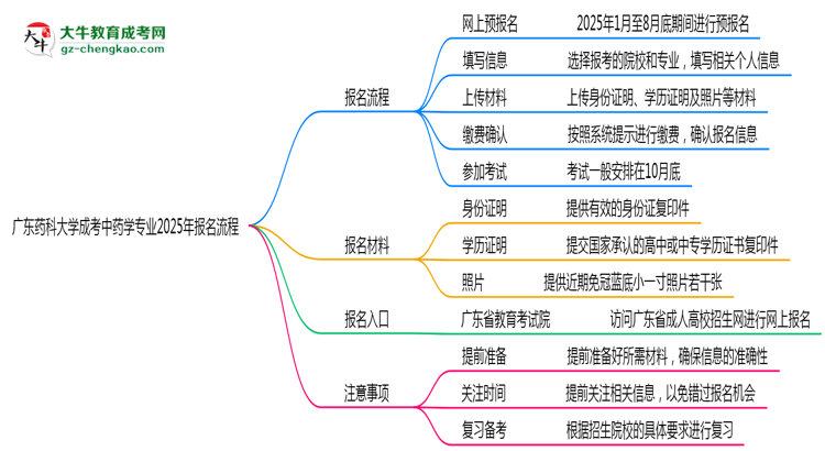 廣東藥科大學(xué)成考中藥學(xué)專業(yè)2025年報名流程思維導(dǎo)圖