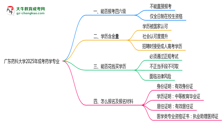 廣東藥科大學(xué)2025年成考藥學(xué)專業(yè)生可不可以考四六級？思維導(dǎo)圖