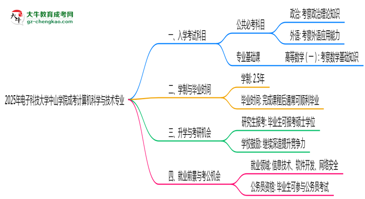 2025年電子科技大學中山學院成考計算機科學與技術(shù)專業(yè)入學考試科目有哪些？思維導圖