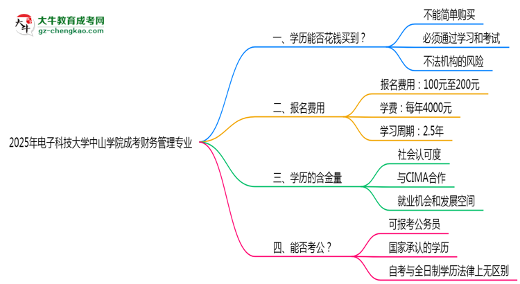 2025年電子科技大學(xué)中山學(xué)院成考財(cái)務(wù)管理專業(yè)學(xué)歷花錢能買到嗎？思維導(dǎo)圖