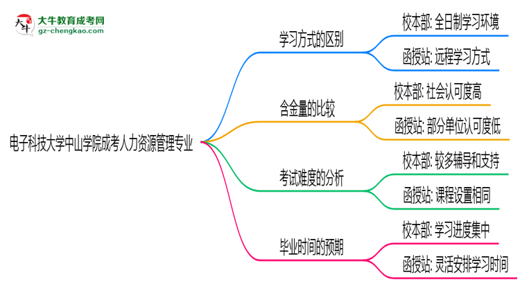 電子科技大學(xué)中山學(xué)院2025年成考人力資源管理專業(yè)校本部和函授站哪個(gè)更好？思維導(dǎo)圖