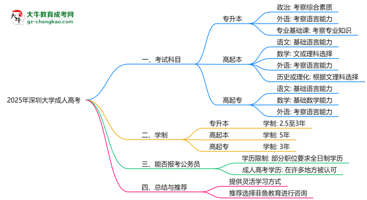 2025年深圳大學(xué)成人高考入學(xué)考試科目有哪些？思維導(dǎo)圖