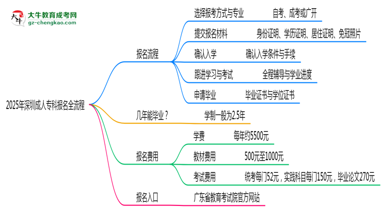 3分鐘讀懂：2025深圳成人專科本科報(bào)名全流程思維導(dǎo)圖