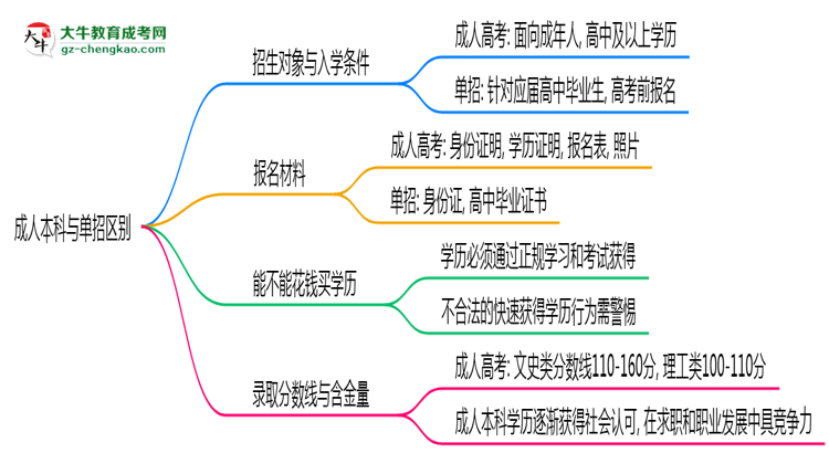 成人本科與單招區(qū)別在哪？2025年深圳考生必看對比指南思維導圖