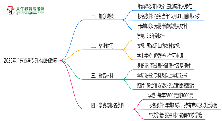 2025年廣東成考專(zhuān)升本加分政策：25歲自動(dòng)加20分？思維導(dǎo)圖