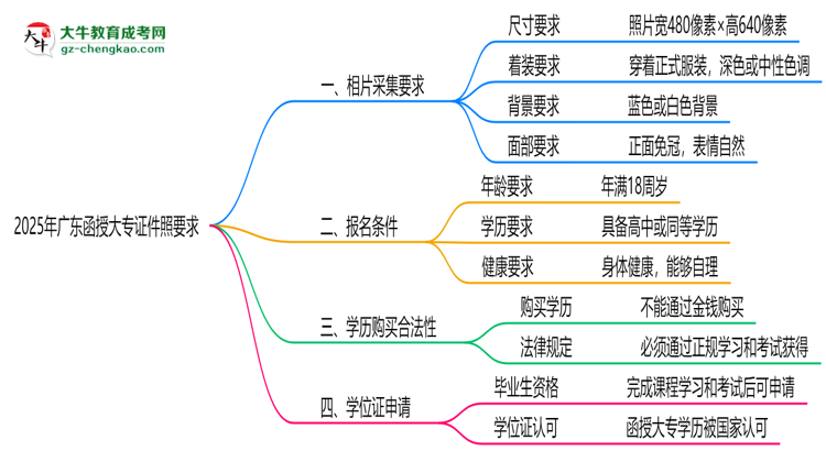 2025年廣東函授大專證件照要求：藍底/尺寸/修圖思維導圖