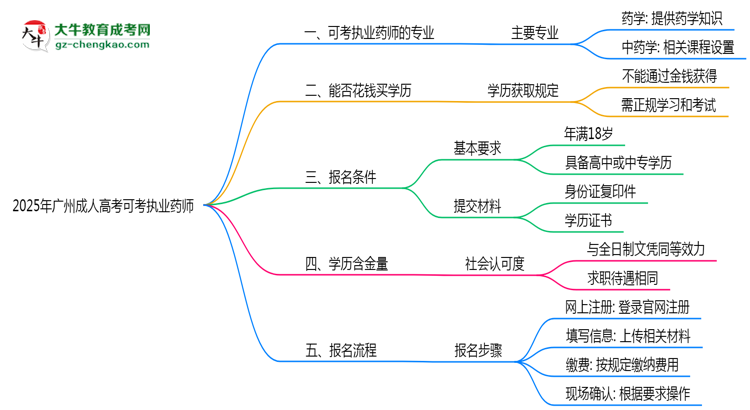 2025年廣州成人高考可考執(zhí)業(yè)藥師的專業(yè)目錄思維導圖