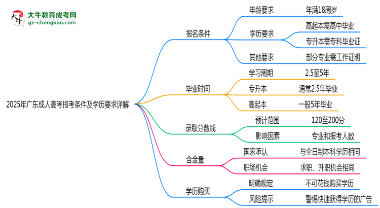 2025年廣東成人高考報考條件及學歷要求詳解思維導圖