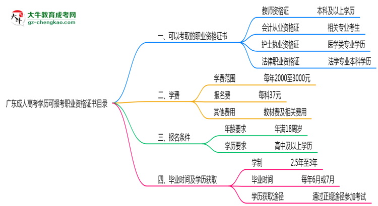 廣東成人高考學(xué)歷可報考職業(yè)資格證書目錄思維導(dǎo)圖