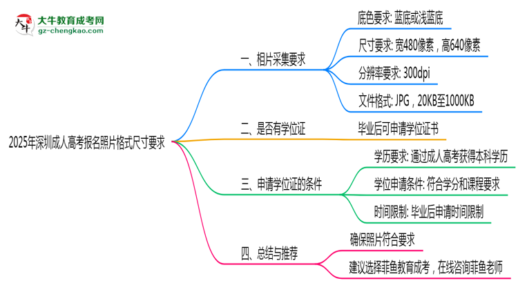 2025年深圳成人高考報(bào)名照片格式尺寸要求詳解思維導(dǎo)圖