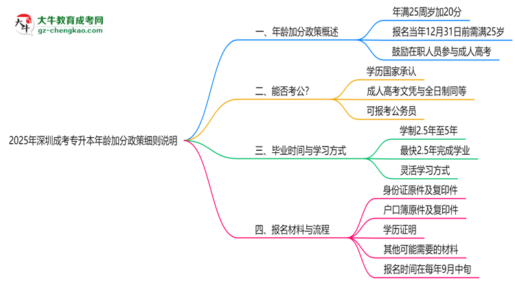 2025年深圳成考專(zhuān)升本年齡加分政策細(xì)則說(shuō)明思維導(dǎo)圖